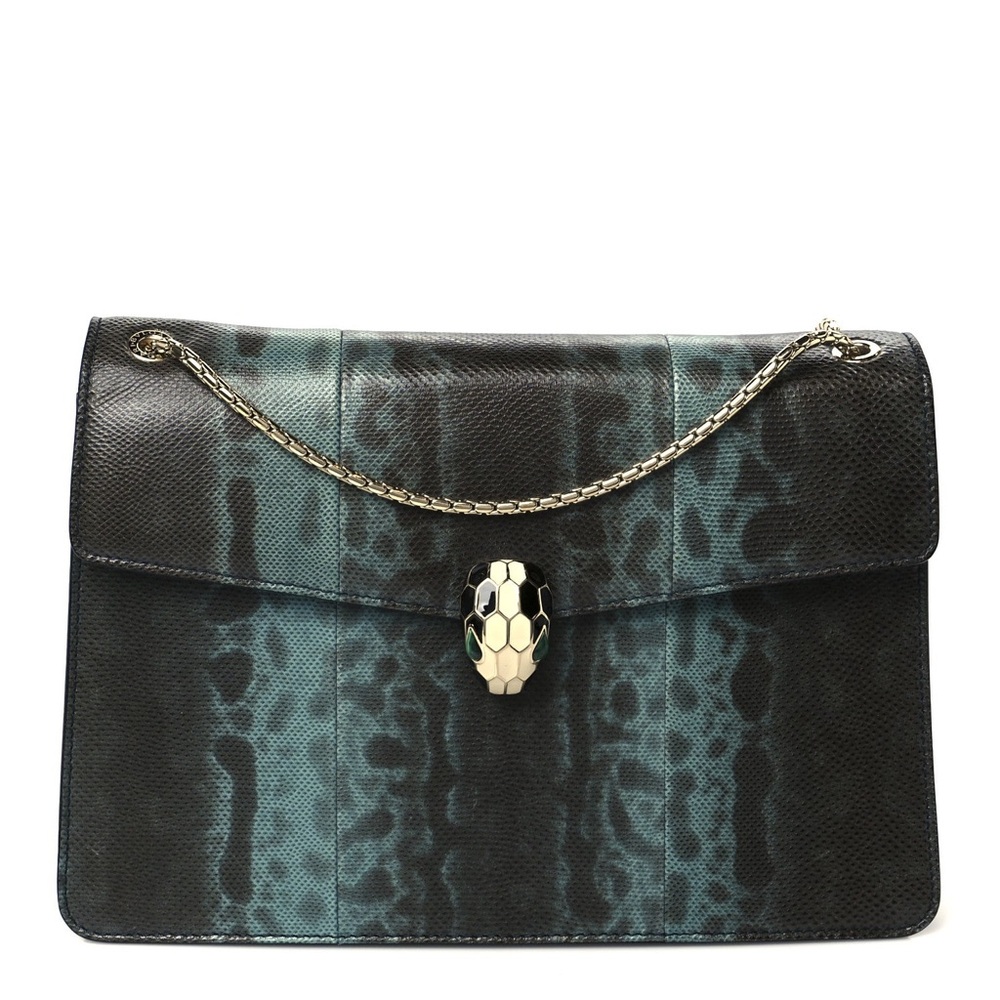 NEW RARE BVLGARI Serpenti Python Black and Teal Crossbody Bag